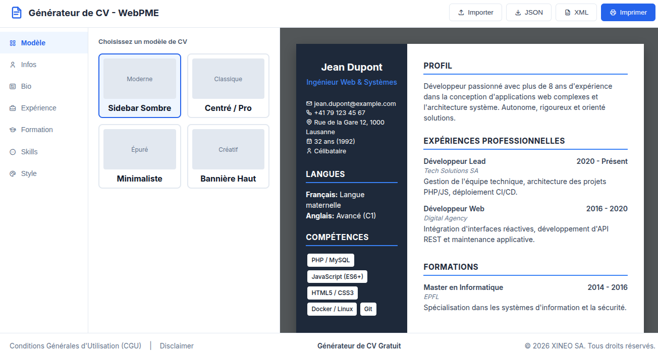 WebPME - Générateur de CV